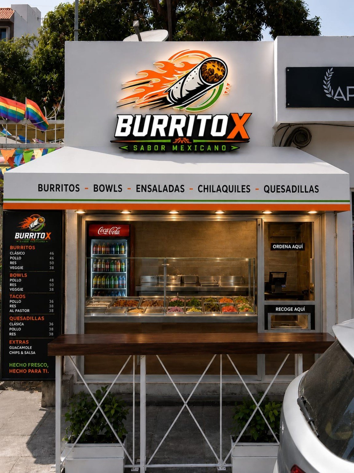 Burrito X storefront at Plaza Romy